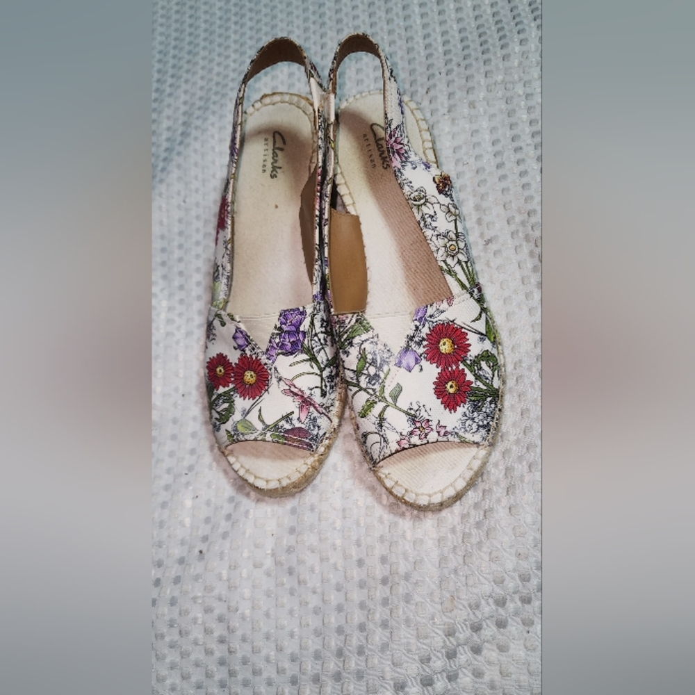 CLARKS EUC WOMEN'S SIZE 8.5 PETRINE RHEA WEDGE SANDAL SHOES